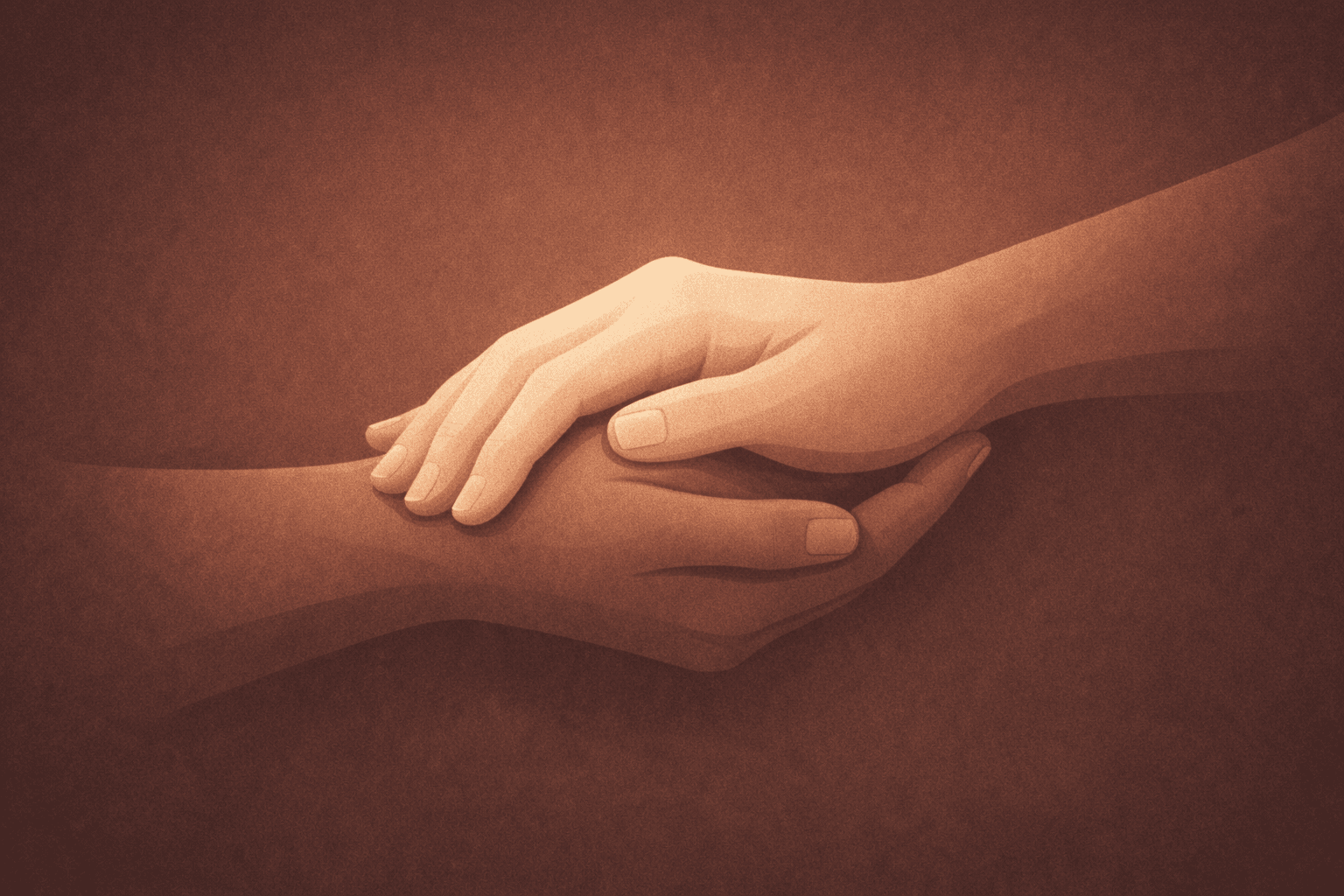Illustrated placeholder scene of clasped hands emphasizing support and care.